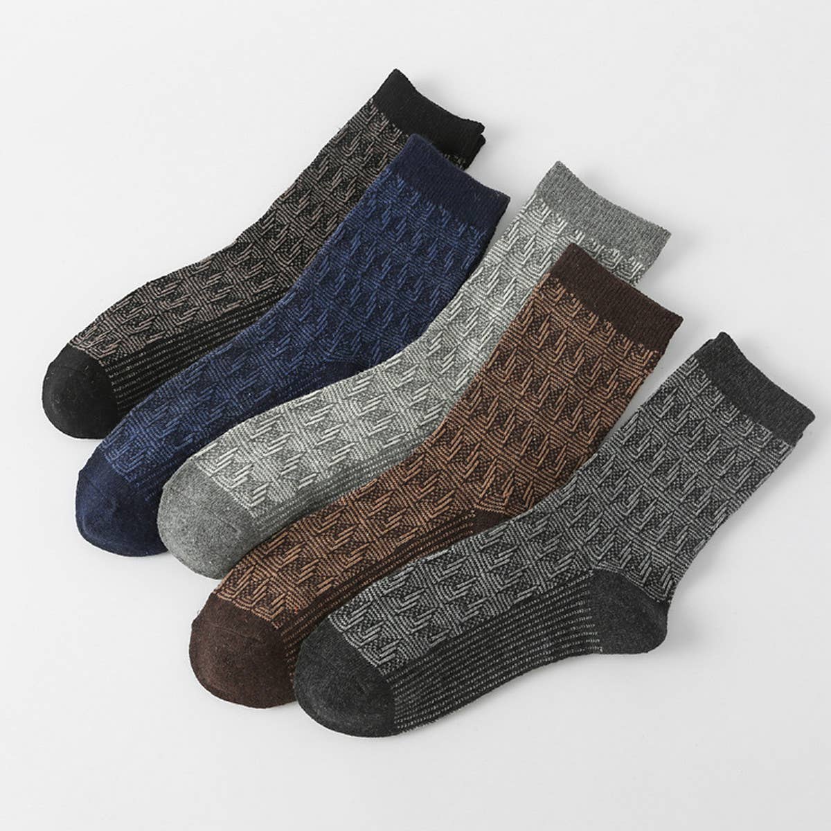 5 PAIRS OF ETHNIC STYLE SMALL DIAMOND WOOL SOCKS_CWMS0677: TYPE3 / (OS) 2