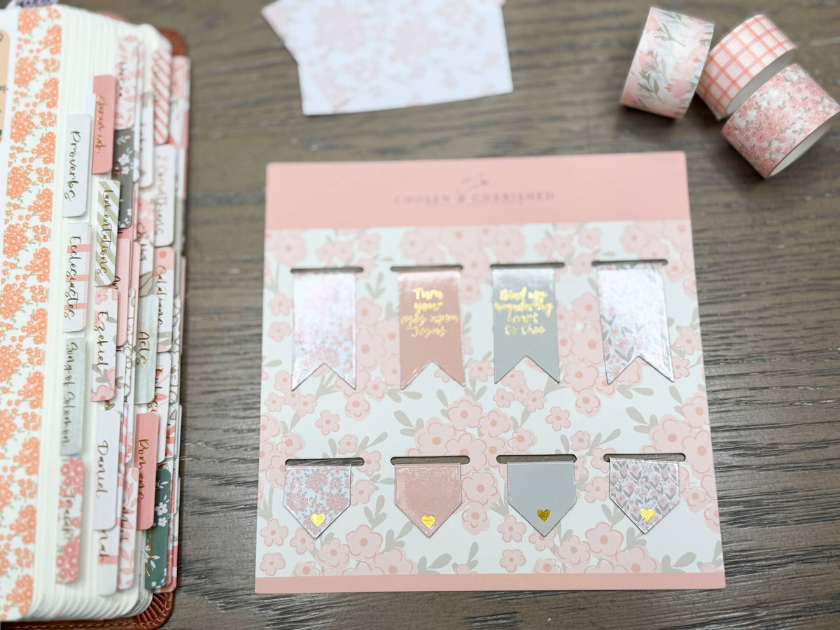 Magnetic Christian Bookmarks Set | Peach Floral