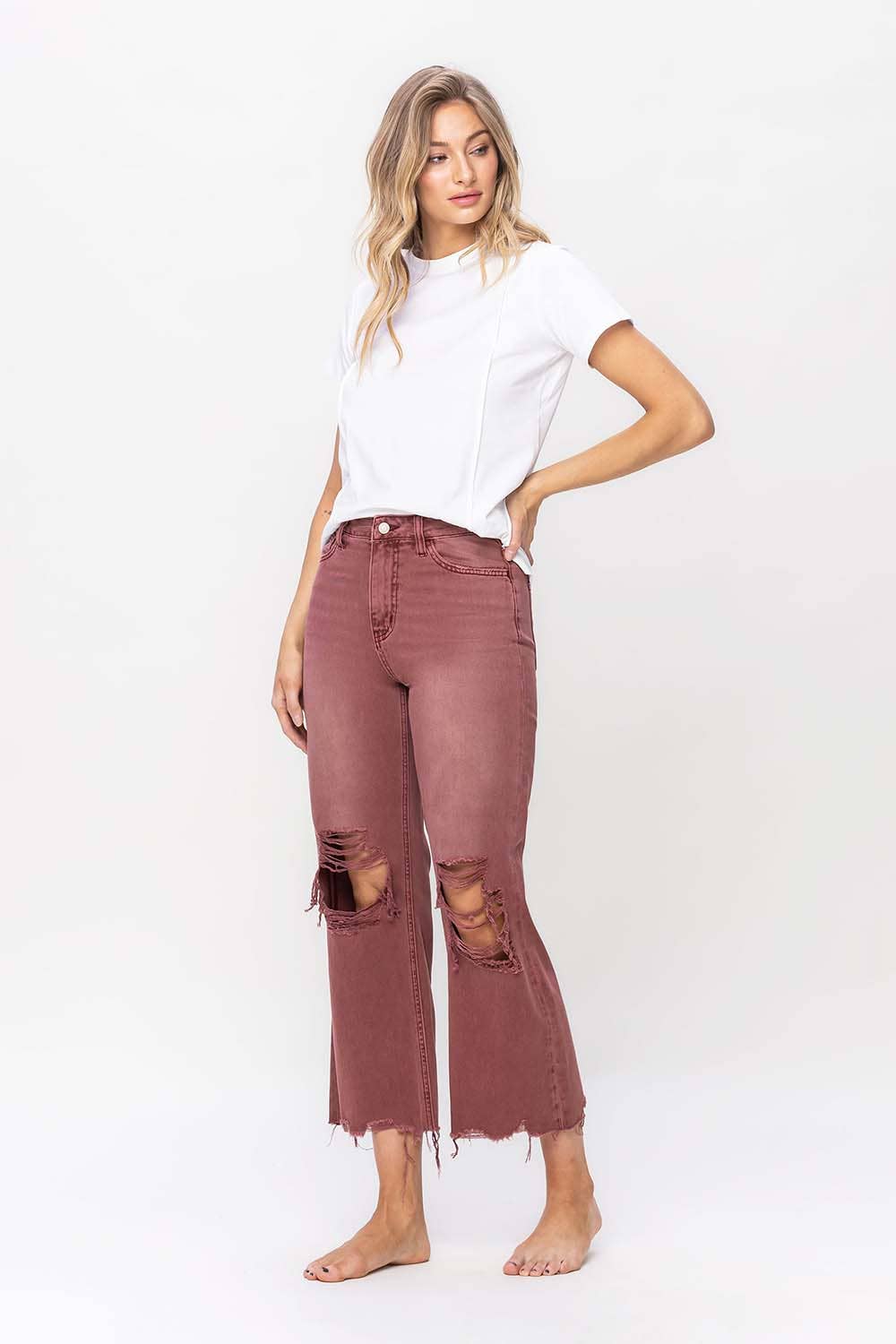 90'S VINTAGE SUPER HIGH RISE CROP FLARE JEANS V2736RU
