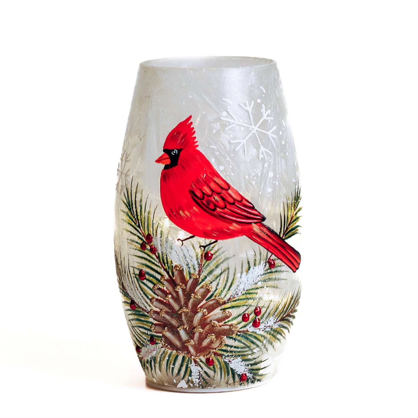 Cardinal Present Short Vase with LED String Lights — Christmas, Holiday Decorations