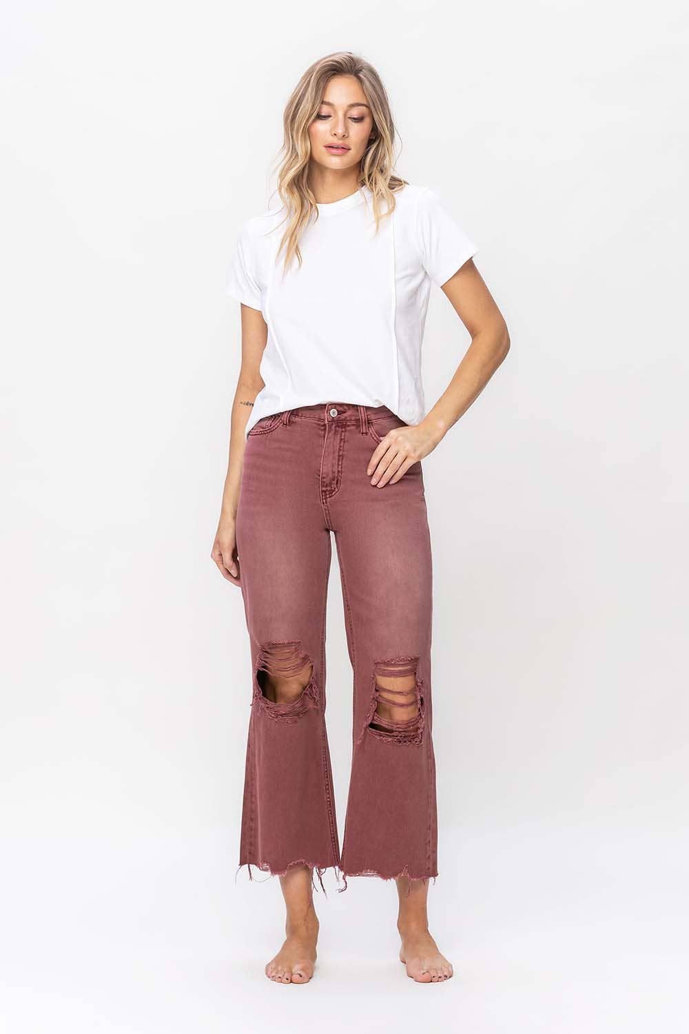 90'S VINTAGE SUPER HIGH RISE CROP FLARE JEANS V2736RU