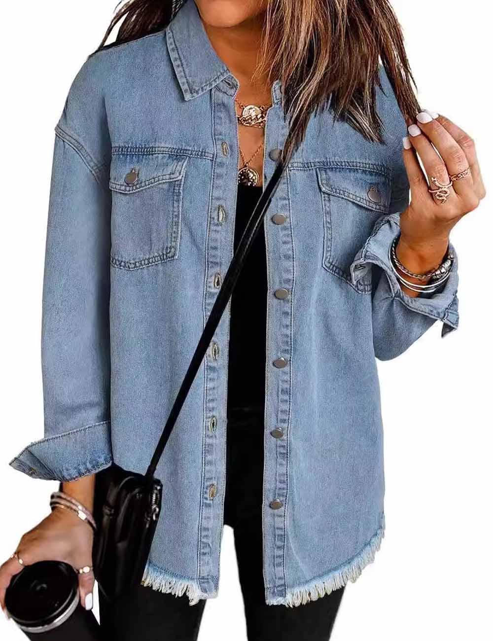 Preorder 10/3-Trendy Washed Long Sleeve Frayed Hem Jacket-