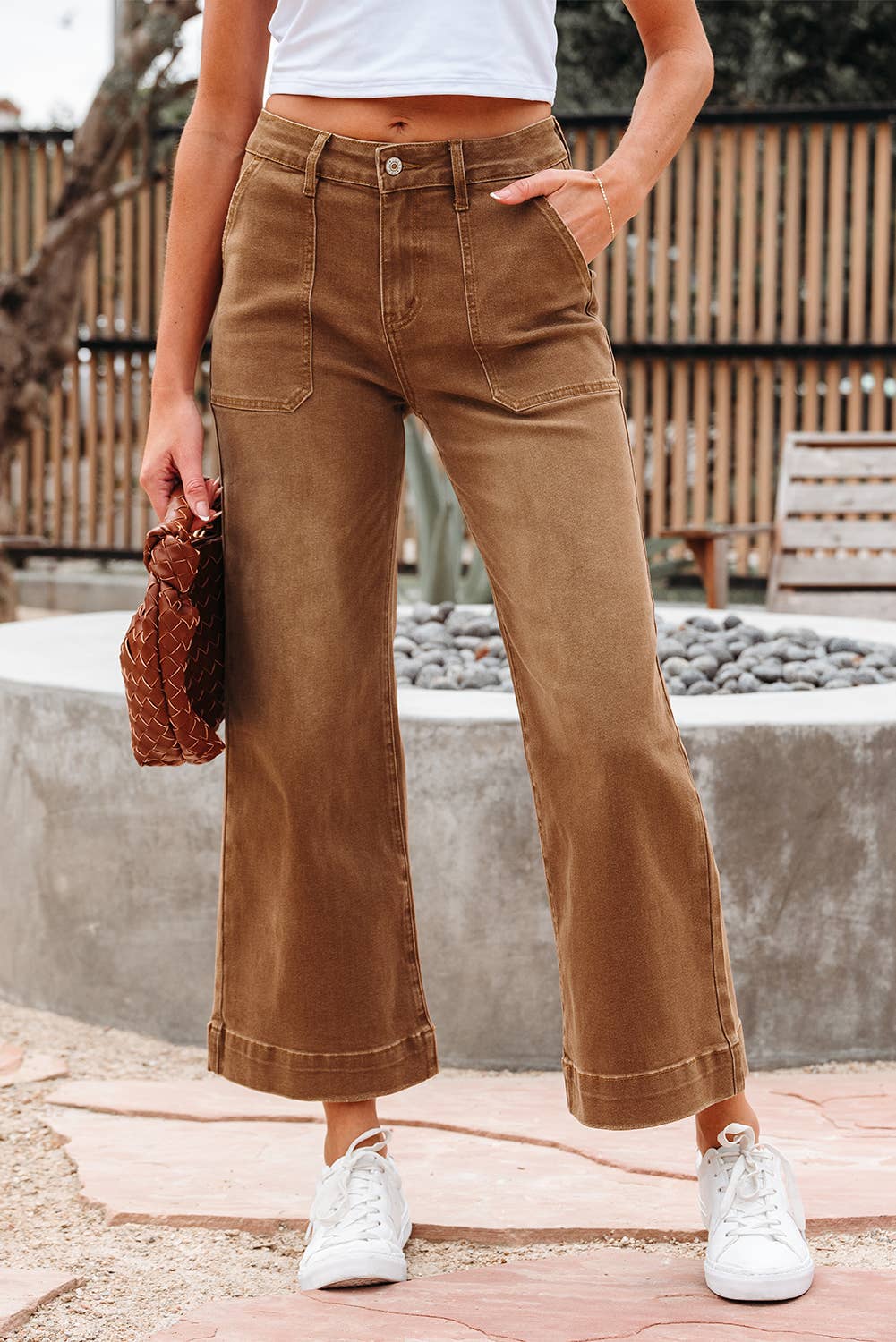 Ezra | Cropped High Rise Wide Leg Jeans: Brown