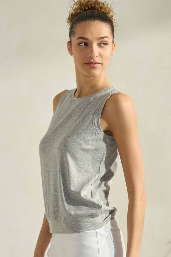 Women's Ribbed Viscose Crew Neck Loose Fit Tank: Powder Blue / L