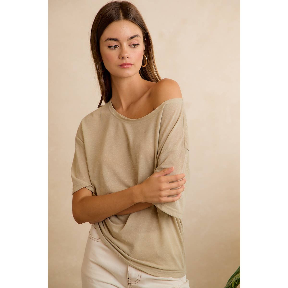 SOLID JERSEY RELAXED FIT SHORT SLEEVES POCKET TOP: LATTE / L