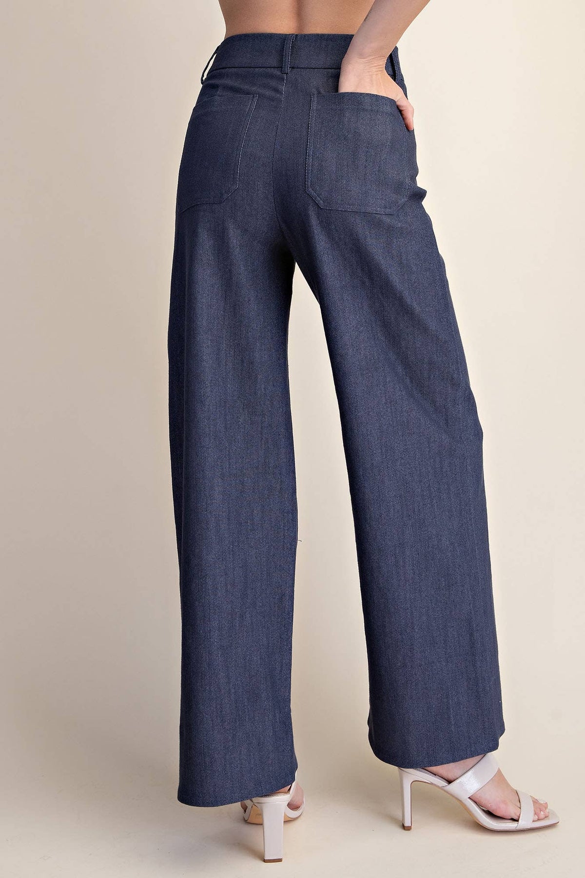 Stretchy Jeans High Rise Front Pocket Wide Leg: Navy
