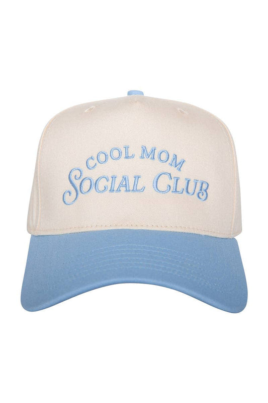 Cool Mom Social Club Mother's Day Retro Two-Toned Hat: Light Blue and Tan
