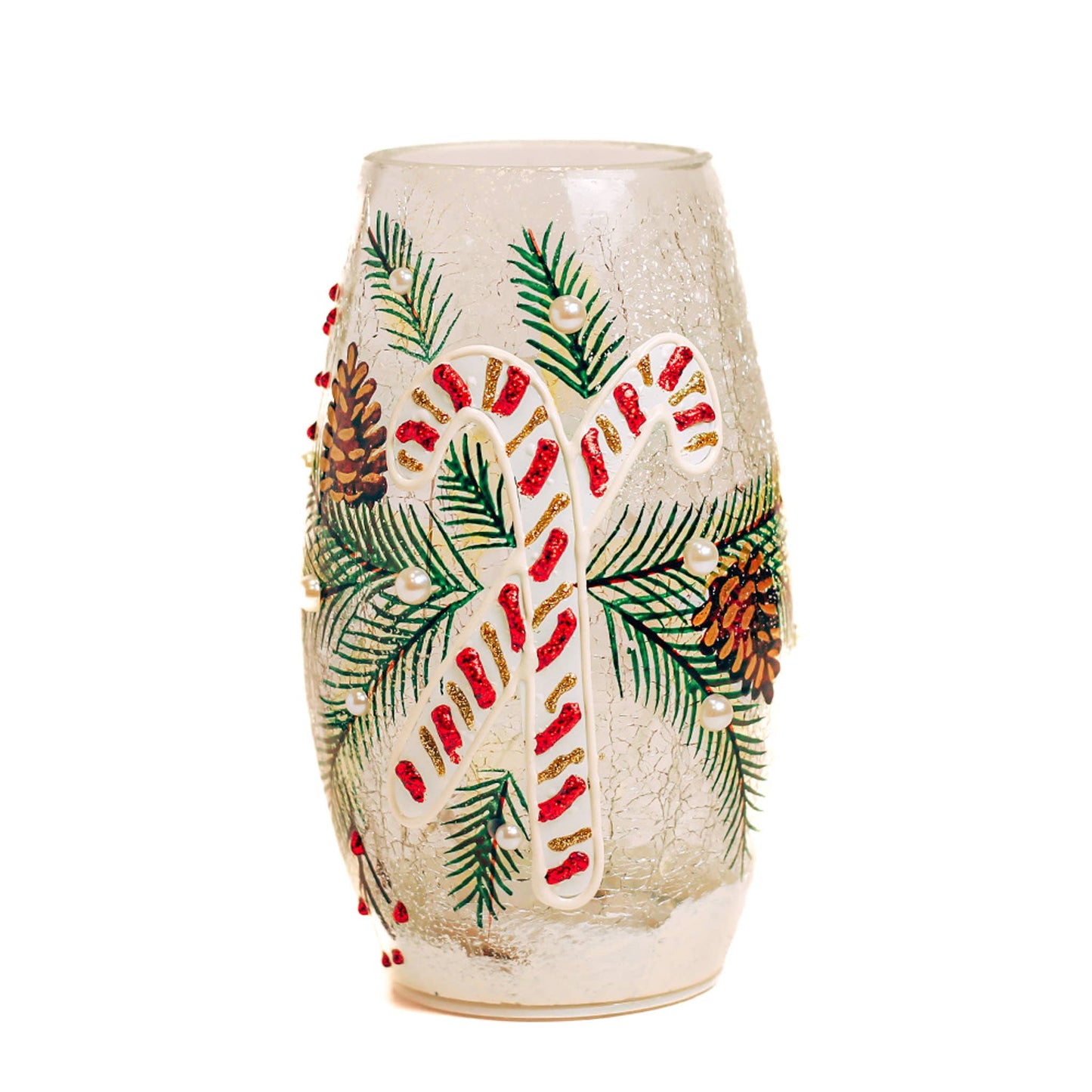 Candy Cane Short Vase w/ LED String Lights — Christmas, Holiday Decorations