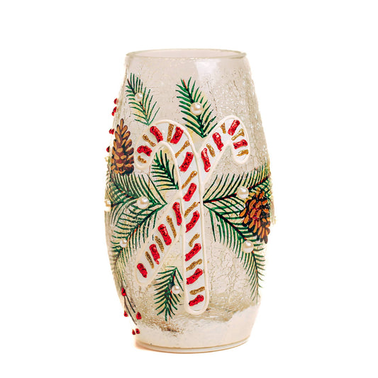 Candy Cane Short Vase w/ LED String Lights — Christmas, Holiday Decorations