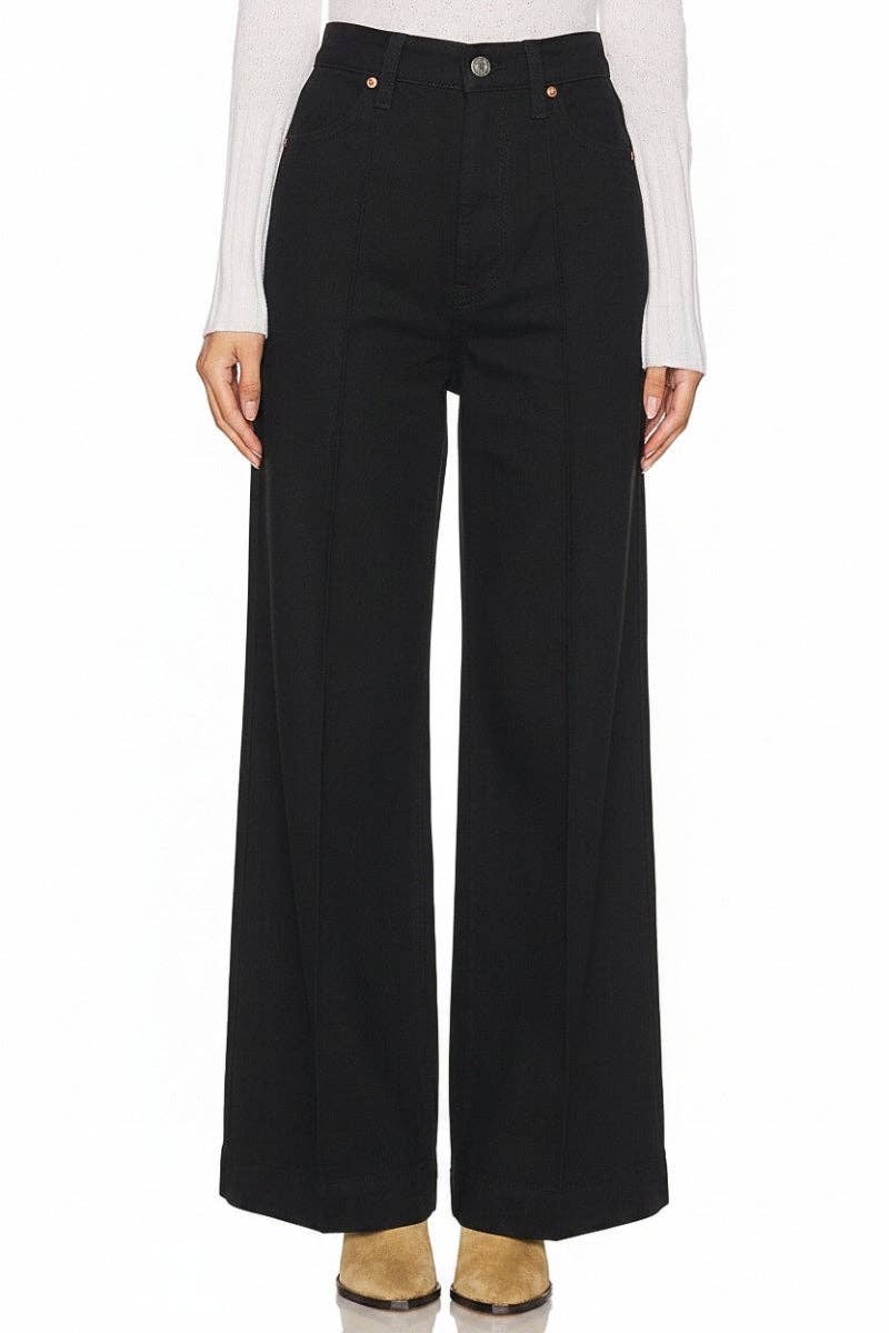 Artemis Vintage-ULTRA HIGH TUMMY CONTROL RISE PINTUCK CROP WIDE JEANS: Black