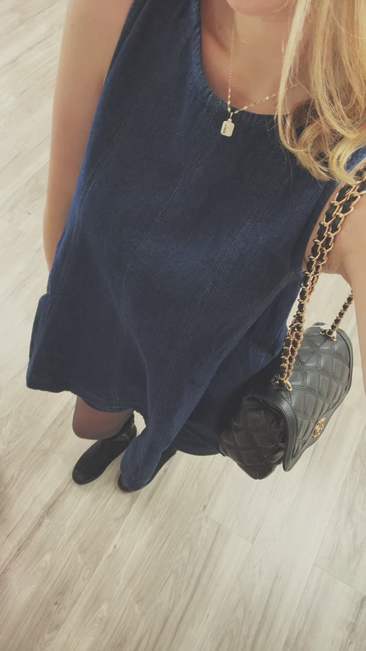 IST6095 DENIM LONGLINE SLEEVELESS TOP AND SHORTS SET: DK DENIM